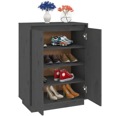 VidaXL Schoenenkast 60x35x80 Cm Massief Grenenhout Grijs - Afbeelding 3
