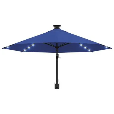 VidaXL Wandparasol Met LED's En Metalen Paal 300 Cm Blauw - Afbeelding 4