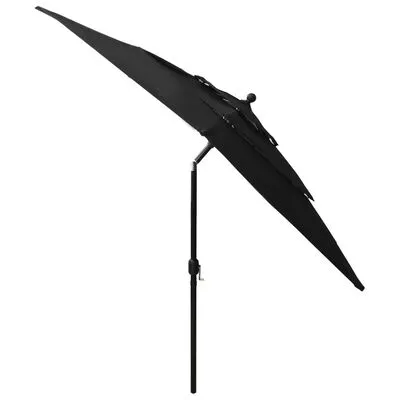 VidaXL Parasol 3-laags Met Aluminium Paal 2,5x2,5 M Zwart - Afbeelding 4