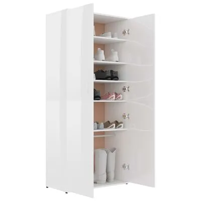 VidaXL Schoenenkast 80x39x178 Cm Spaanplaat Hoogglans Wit - Afbeelding 4