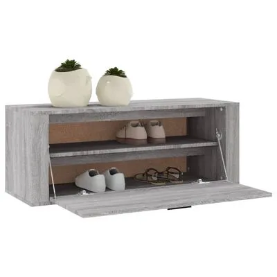 VidaXL Wandschoenenkast 100x35x38 Cm Bewerkt Hout Grijs Sonoma - Afbeelding 4