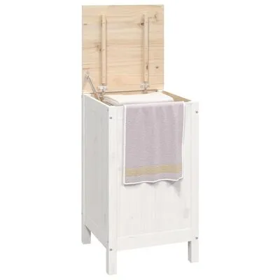 VidaXL Wasmand 44x44x76 Cm Massief Grenenhout Wit - Afbeelding 4