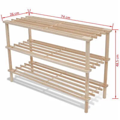VidaXL Schoenenrekken Met 3 Schappen 2 St Massief Vurenhout - Afbeelding 5