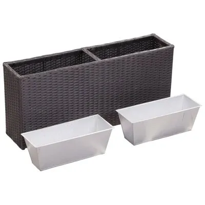 VidaXL Plantenbak Verhoogd Met 2 Potten 90x20x40 Cm Poly Rattan Zwart - Afbeelding 5