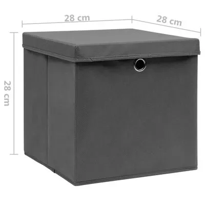 VidaXL Opbergboxen Met Deksels 4 St 28x28x28 Cm Grijs - Afbeelding 6