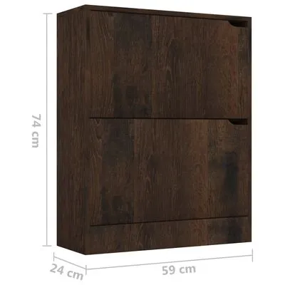 VidaXL Schoenenkast 2 Deuren 59x24x74 Cm Spaanplaat Gerookt Eiken - Afbeelding 6