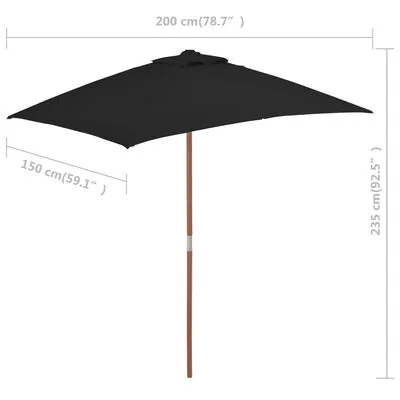 VidaXL Parasol Met Houten Paal 150x200 Cm Zwart - Afbeelding 7