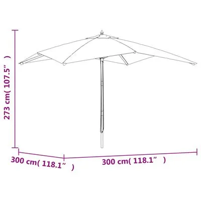 VidaXL Parasol Met Houten Paal 300x300x273 Cm Bordeauxrood - Afbeelding 7