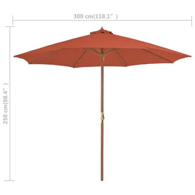 VidaXL Parasol Met Houten Paal 300 Cm Terracotta - Afbeelding 7