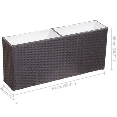 VidaXL Plantenbak Verhoogd Met 2 Potten 90x20x40 Cm Poly Rattan Zwart - Afbeelding 7