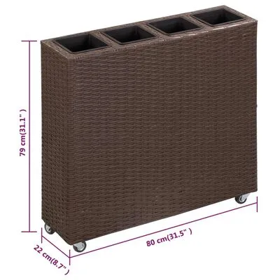 VidaXL Plantenbak Verhoogd Met 4 Potten 80x22x79 Cm Poly Rattan Bruin - Afbeelding 7