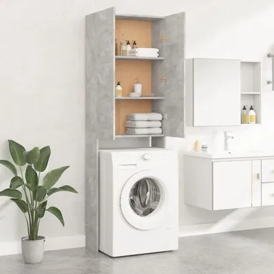 VidaXL Wasmachinekast 64x25,5x190 Cm Betongrijs - Afbeelding 7