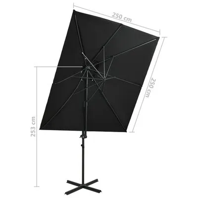 VidaXL Zweefparasol Met Dubbel Dak 250x250 Cm Zwart - Afbeelding 8