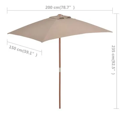 VidaXL Parasol Met Houten Paal 150x200 Cm Taupe - Afbeelding 8