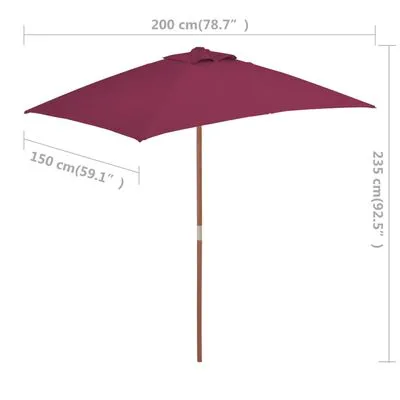 VidaXL Parasol Met Houten Paal 150x200 Cm Bordeauxrood - Afbeelding 8
