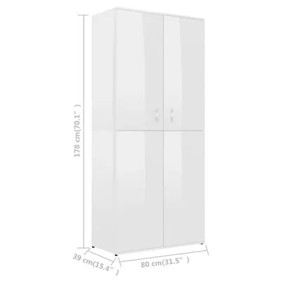 VidaXL Schoenenkast 80x39x178 Cm Spaanplaat Hoogglans Wit - Afbeelding 8