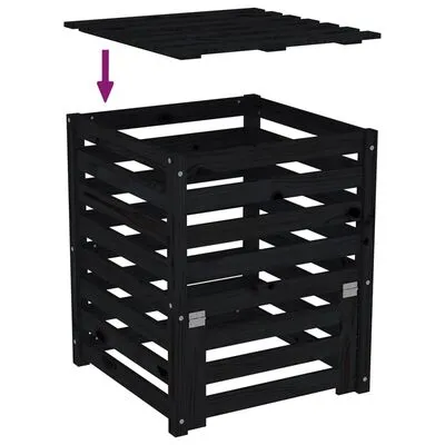 VidaXL Compostbak 63,5x63,5x77,5 Cm Massief Grenenhout Zwart - Afbeelding 8