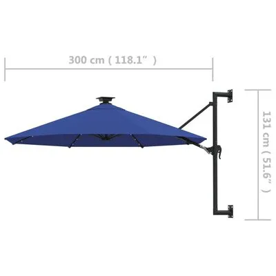 VidaXL Wandparasol Met LED's En Metalen Paal 300 Cm Blauw - Afbeelding 9