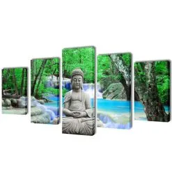 VIDAXL Canvas Muurdruk Set Buddha 200 X 100 Cm
