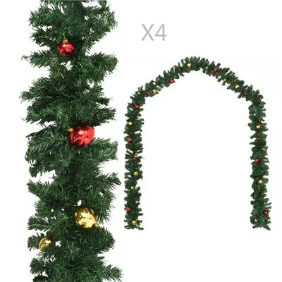 VidaXL Kerstslingers 4 St Met Kerstballen 270 Cm PVC Groen