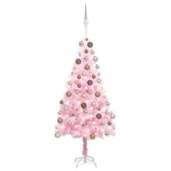 VidaXL Kunstkerstboom Met LED's En Kerstballen 120 Cm PVC Roze