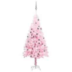 VidaXL Kunstkerstboom Met LED's En Kerstballen 120 Cm PVC Roze