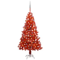 VidaXL Kunstkerstboom Met LED's En Kerstballen 120 Cm PVC Rood