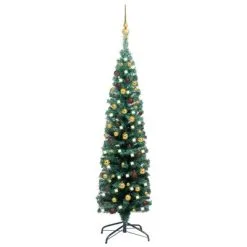 VidaXL Kunstkerstboom Met LED's En Kerstballen Smal 120 Cm Groen