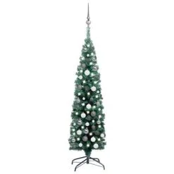 VidaXL Kunstkerstboom Met LED's En Kerstballen Smal 120 Cm Groen