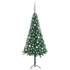 VidaXL Kunstkerstboom Met LED's En Kerstballen Hoek 150 Cm PVC Groen