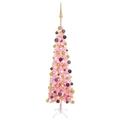 VidaXL Kerstboom Met LED's En Kerstballen Smal 120 Cm Roze