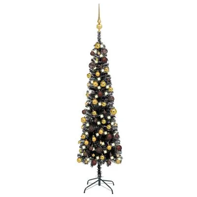 VidaXL Kerstboom Met LED's En Kerstballen Smal 120 Cm Zwart