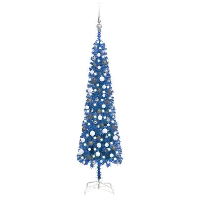 VidaXL Kerstboom Met LED's En Kerstballen Smal 180 Cm Blauw