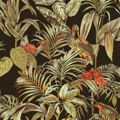 DUTCH WALLCOVERINGS Behang Bird-of-Paradise Zwart