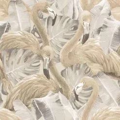 Noordwand Behang Flamingo And Monstera Beige