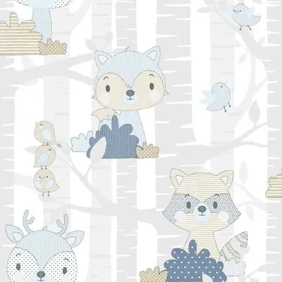 Noordwand Behang Mondo Baby Forest Animals Wit En Blauw