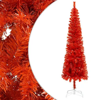 VidaXL Kerstboom Met LED's En Kerstballen Smal 150 Cm Rood - Afbeelding 2