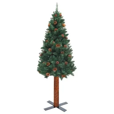 VidaXL Kerstboom Met Echt Hout En Dennenappels Smal 150 Cm PVC Groen - Afbeelding 2