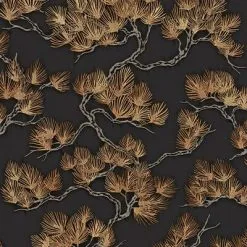 DUTCH WALLCOVERINGS Behang Pine Tree Zwart En Goudkleurig