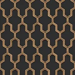 DUTCH WALLCOVERINGS Behang Geometric Zwart En Goudkleurig