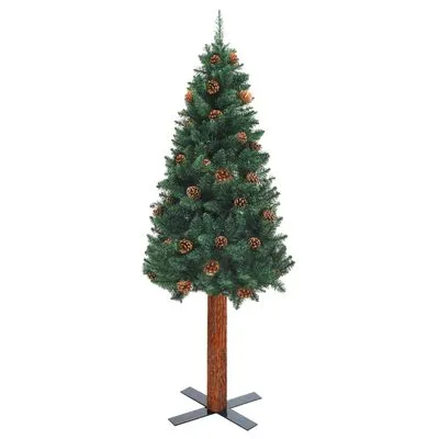 VidaXL Kerstboom Met LED's En Kerstballen Smal 150 Cm PVC Groen - Afbeelding 3