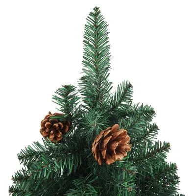VidaXL Kerstboom Met Echt Hout En Dennenappels Smal 150 Cm PVC Groen - Afbeelding 3