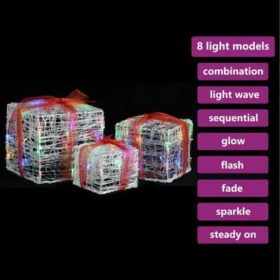 VidaXL Kerstverlichting Geschenkdozen 3 St Decoratief Acryl Kleurrijk - Afbeelding 3
