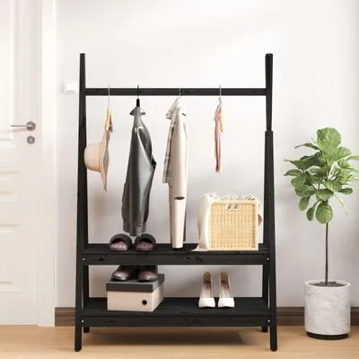 VidaXL Kledingrek 100x45,5x150 Cm Massief Grenenhout Zwart - Afbeelding 3