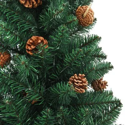 VidaXL Kerstboom Met Echt Hout En Dennenappels Smal 150 Cm PVC Groen - Afbeelding 4