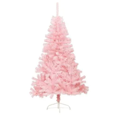 VidaXL Kunstkerstboom Met Standaard Half 120 Cm PVC Roze - Afbeelding 4