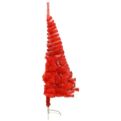 VidaXL Kunstkerstboom Met Standaard Half 120 Cm PVC Rood - Afbeelding 5