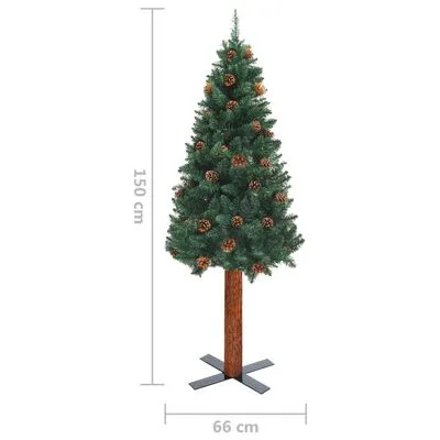 VidaXL Kerstboom Met Echt Hout En Dennenappels Smal 150 Cm PVC Groen - Afbeelding 6