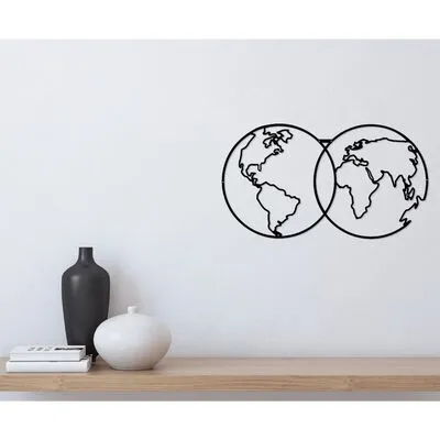 Homemania Wanddecoratie World Map 9 60x34 Cm Metaal Zwart - Afbeelding 6